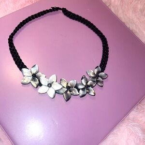 Black and silver flower necklace